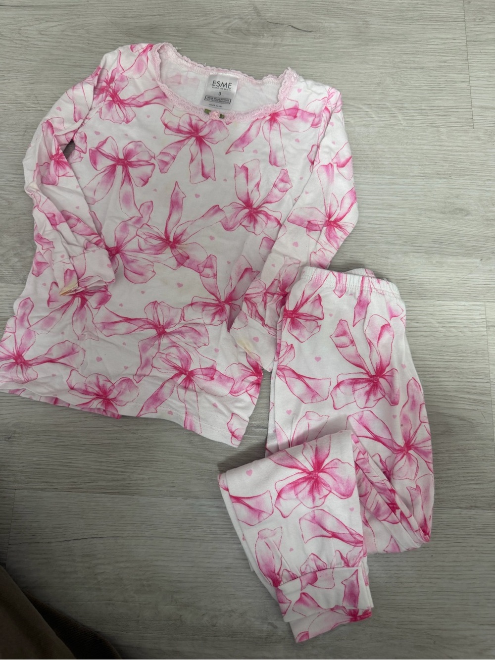 Esme Pink Floral Bow-Print Long-Sleeve Kids Pajama Set